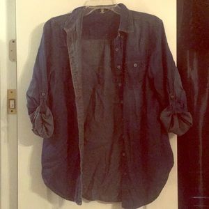 Women blue button up shirt